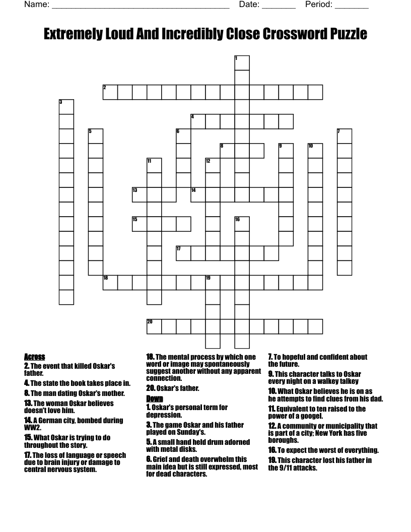 Extremely Loud And Incredibly Close Crossword Puzzle WordMint