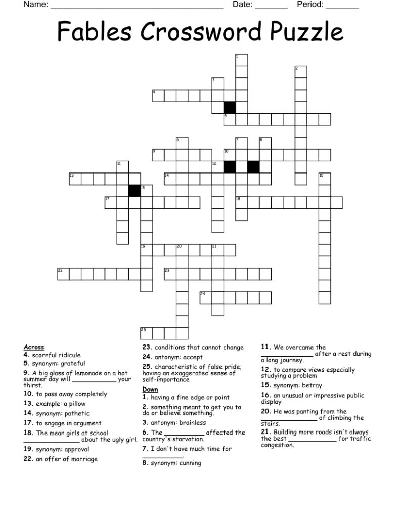 Fables Crossword Puzzle WordMint