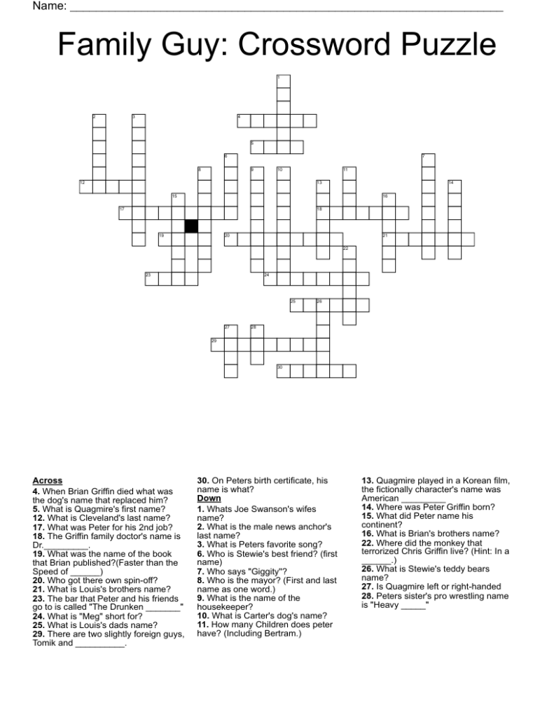 Family Guy Word Search WordMint