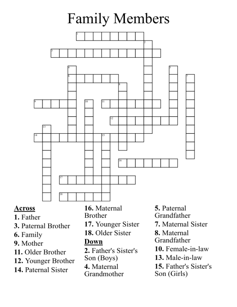 Family Members Crossword WordMint