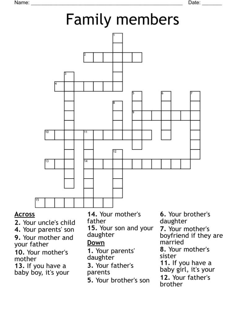 Family Members Crossword WordMint