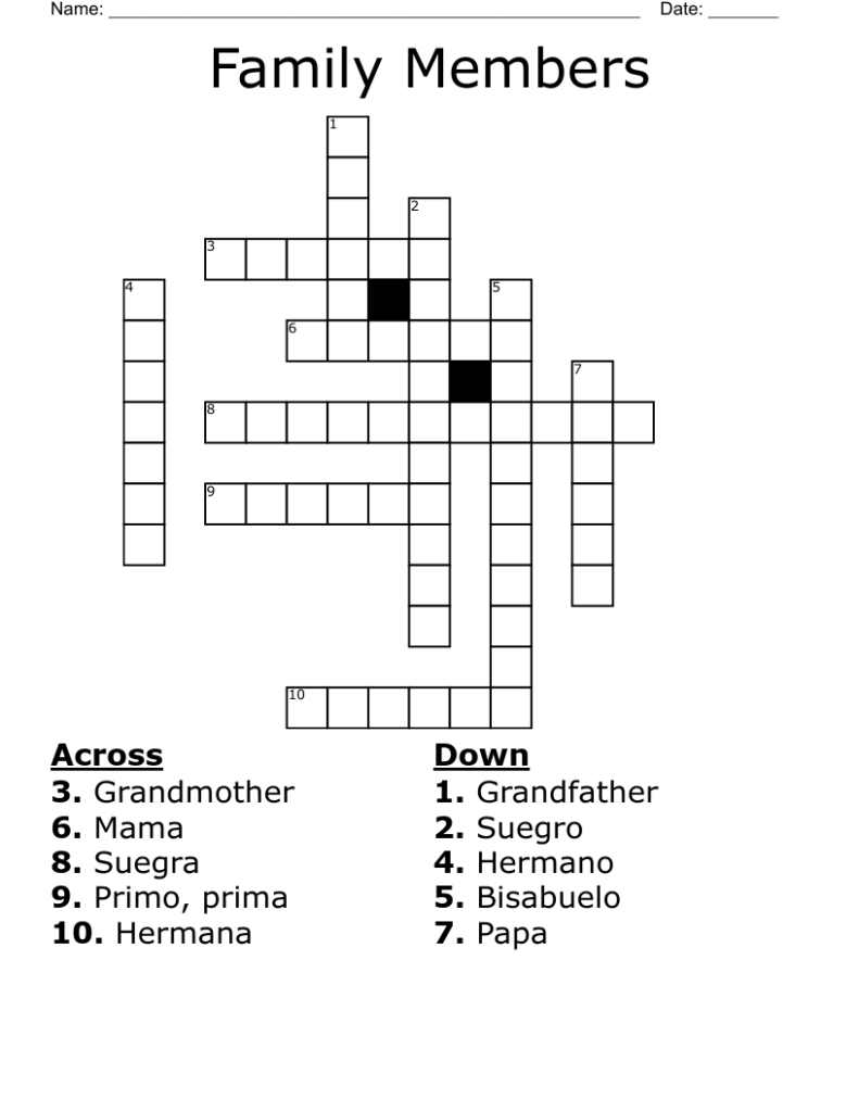 Family Members Crossword WordMint