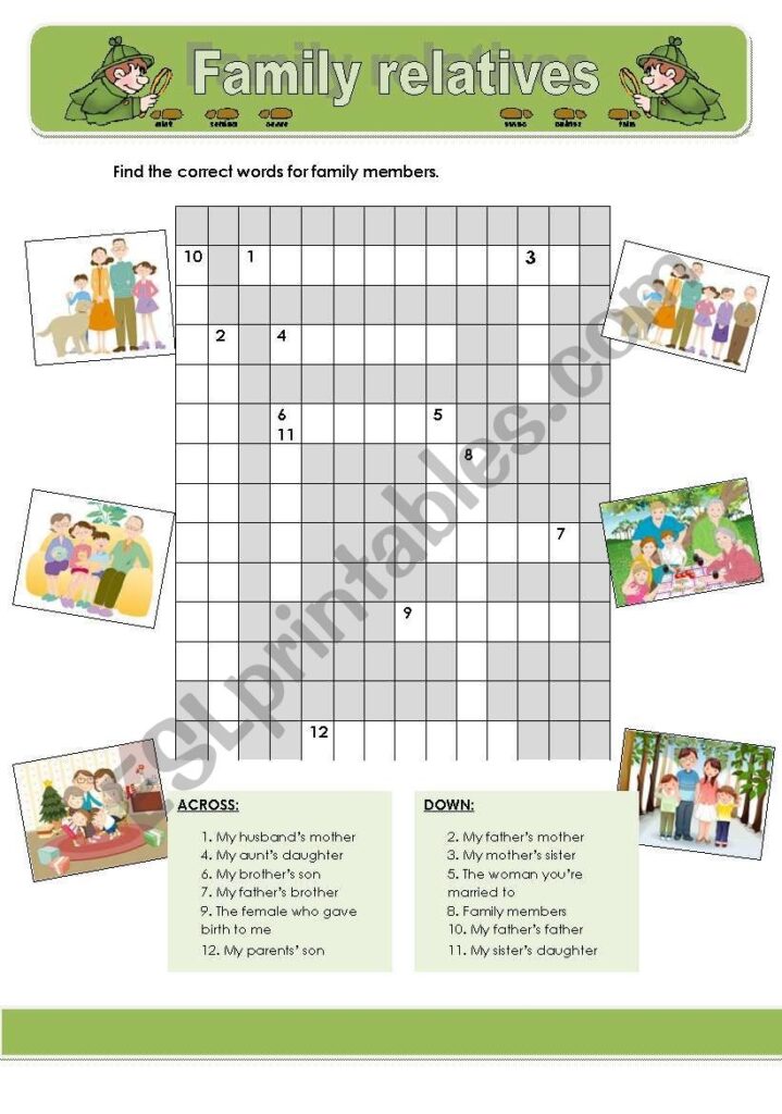 Family Relatives Crosswords ESL Worksheet By Pastanaga