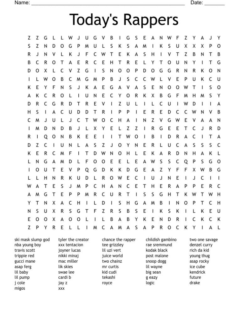 Famous Rappers Crossword WordMint