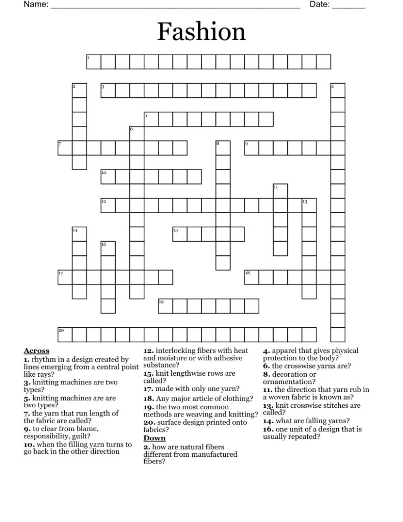 Fashion Crossword WordMint