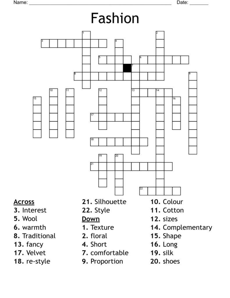 Fashion Crossword WordMint