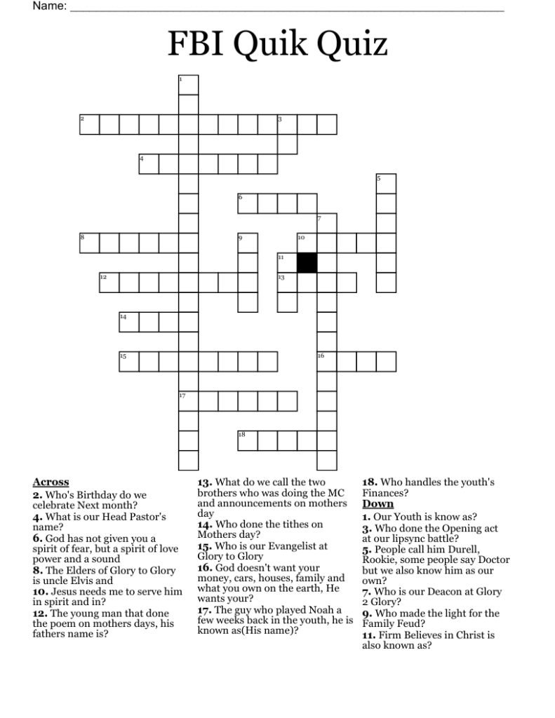 FBI Quik Quiz Crossword WordMint