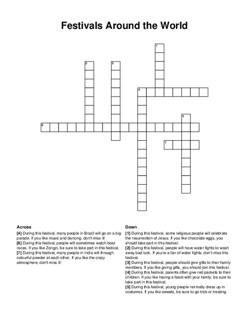 Festivals Around The World Crossword Puzzle