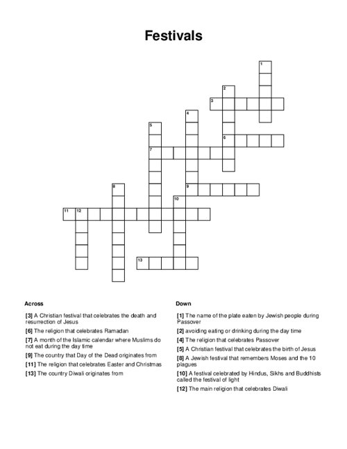 Festivals Crossword Puzzle