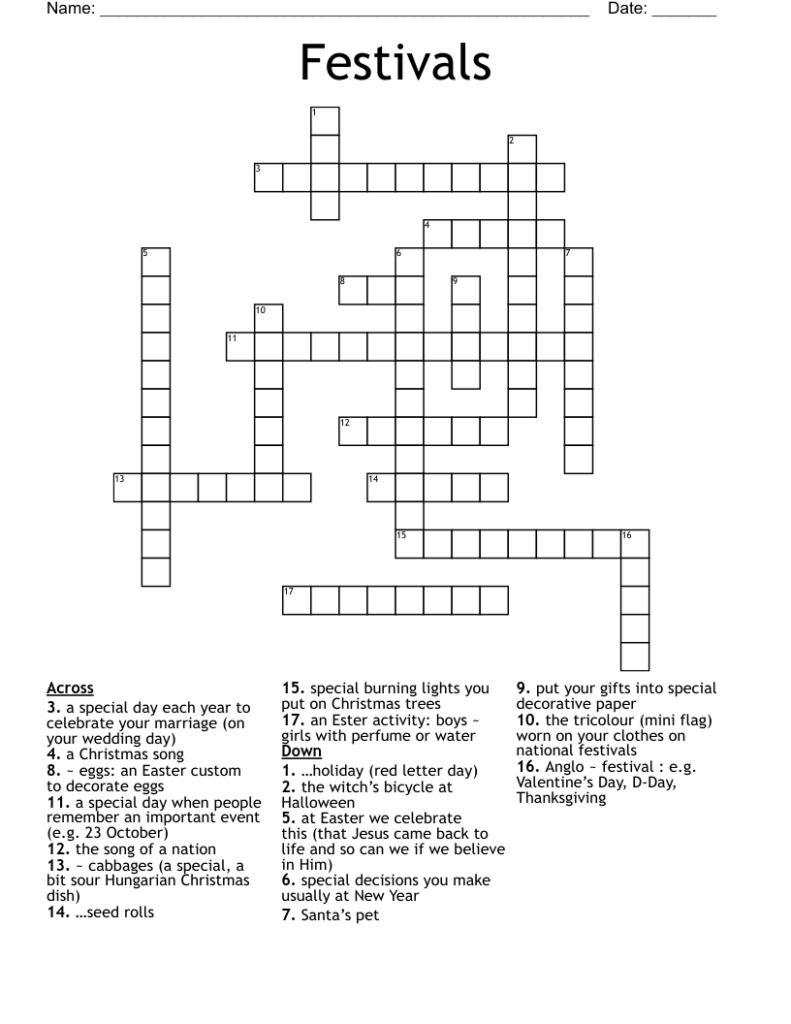 Festivals Crossword WordMint