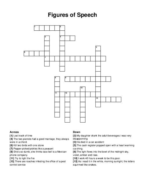 Figures Of Speech Crossword Puzzle