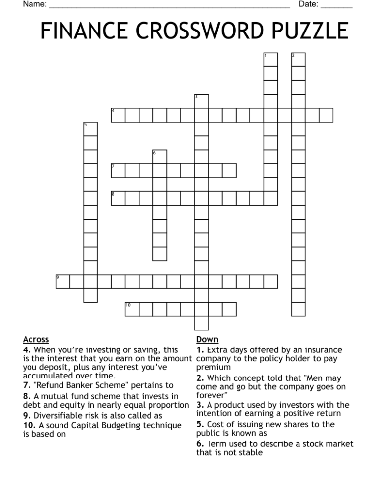 FINANCE CROSSWORD PUZZLE WordMint