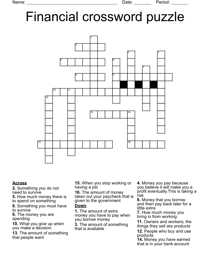 Financial Crossword Puzzle WordMint