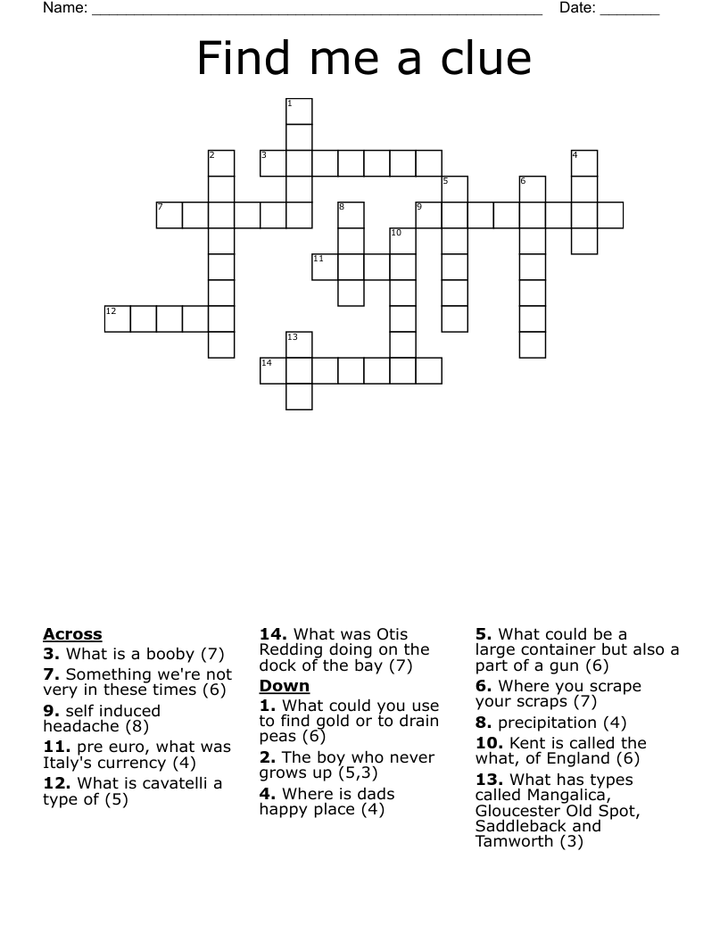 Find Me A Clue Crossword WordMint