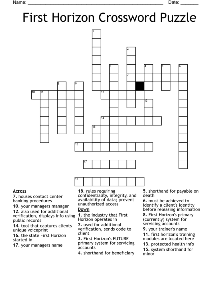 First Horizon Crossword Puzzle WordMint