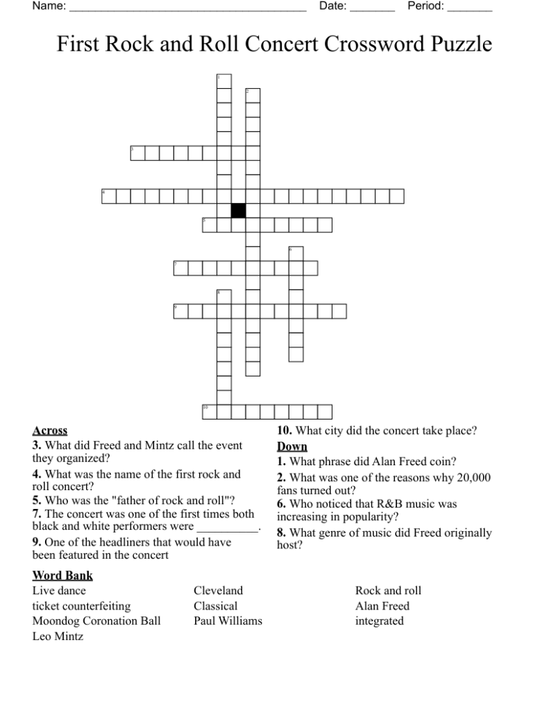 First Rock And Roll Concert Crossword Puzzle WordMint