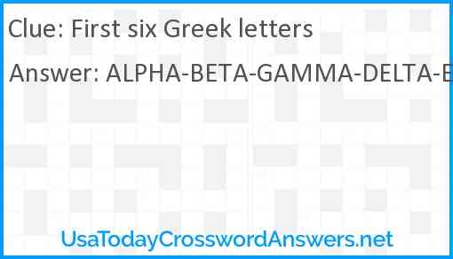 First Six Greek Letters Crossword Clue UsaTodayCrosswordAnswers