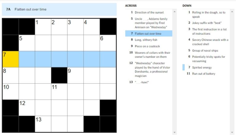  Flatten Out Over Time NYT Mini Crossword Clue Answer And Hints