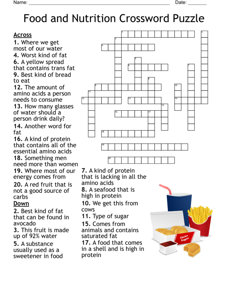 Food And Nutrition Crossword Puzzle Answer Key