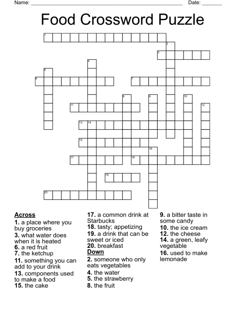 Food Crossword Puzzle WordMint