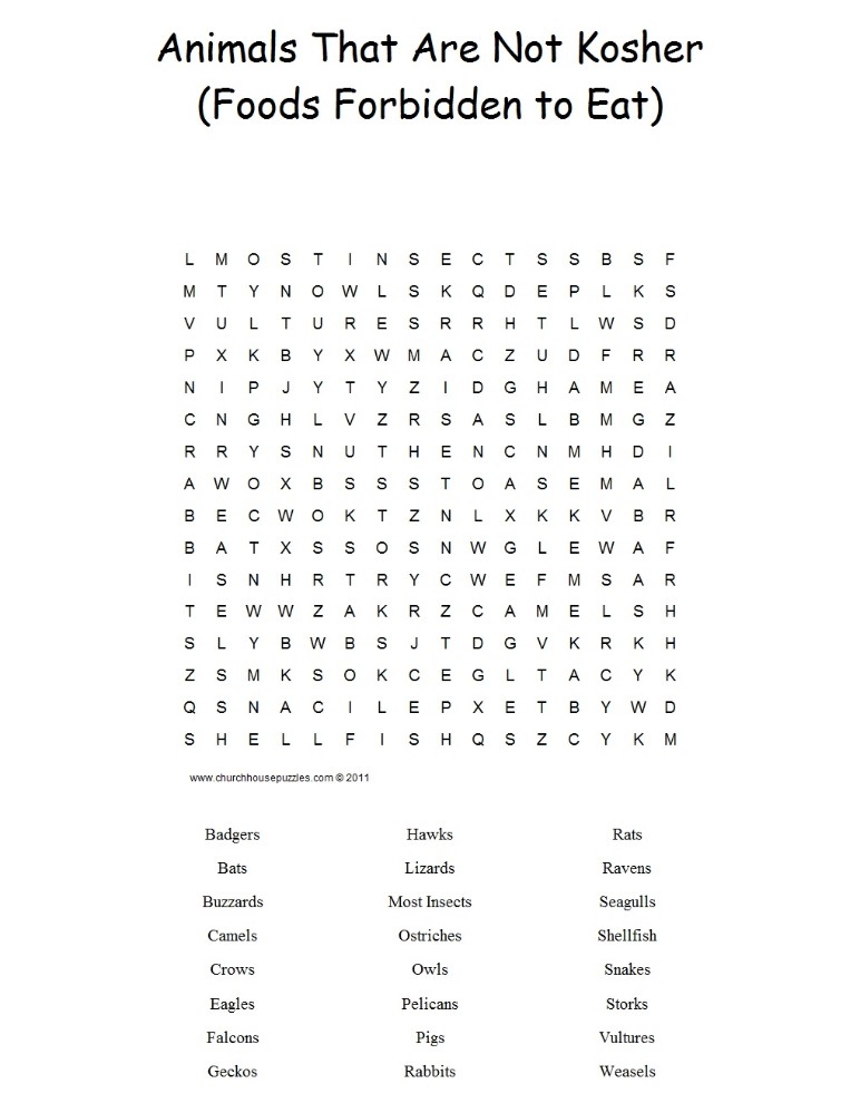 Foods Not Kosher Crossword Puzzle