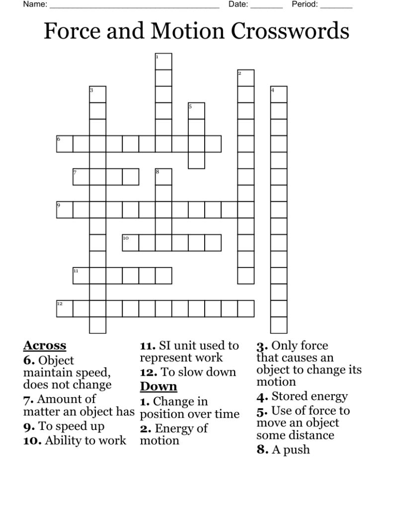 Force And Motion Crosswords WordMint