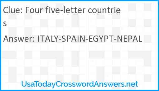 Four Five letter Countries Crossword Clue UsaTodayCrosswordAnswers