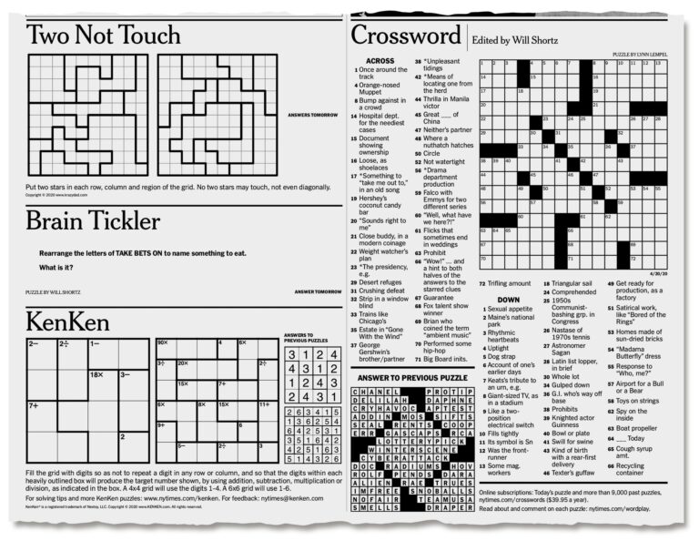 Free Nyt Crossword Puzzles Printable Printable Form Templates And Letter