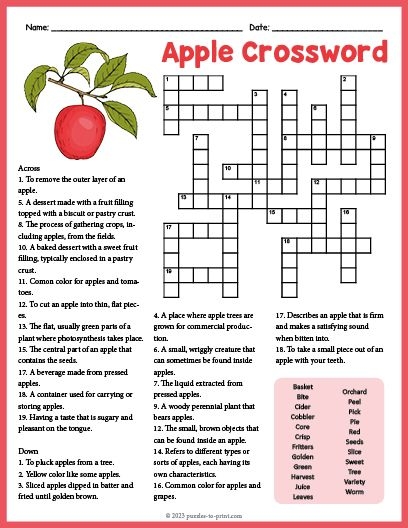 Free Printable Apple Crossword Word Search In 2024 Printable 