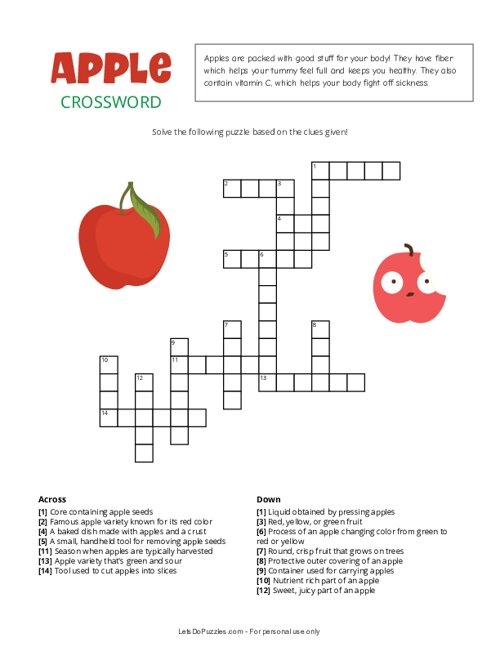 Free Printable Apple Fruit Crossword