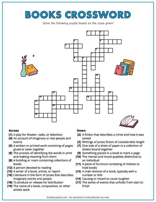 Free Printable Books Crossword