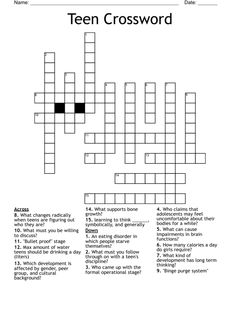 Free Printable Crossword Puzzles For Teens Download Free Printable 