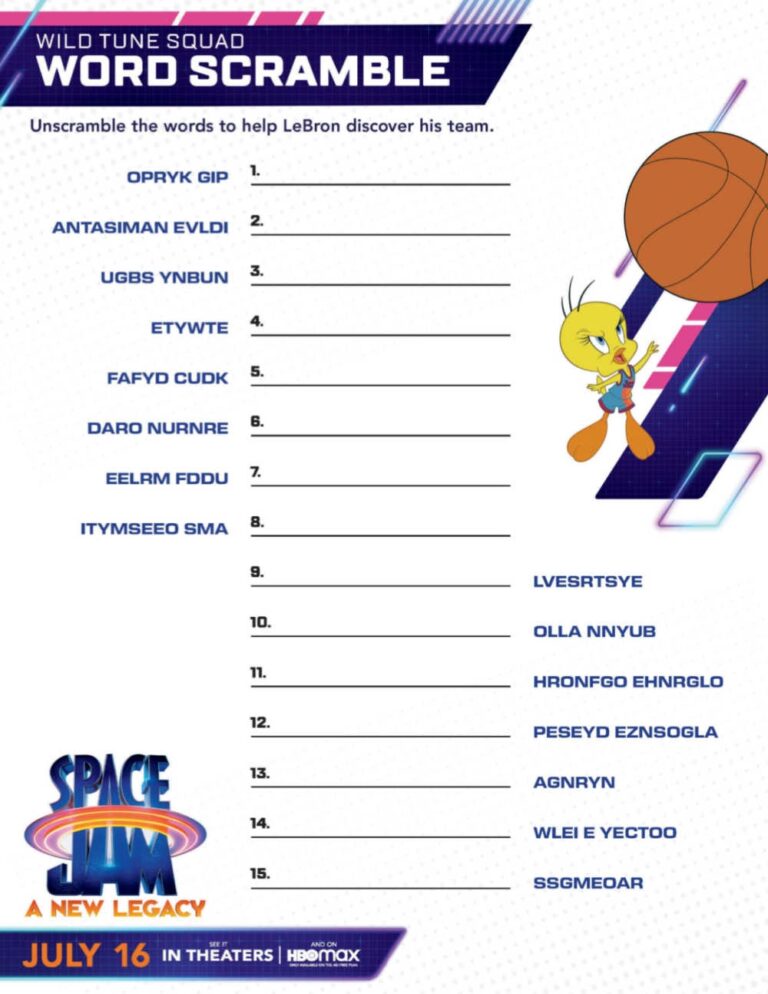 Free Printable Space Jam Word Scramble Puzzle Mama Likes This