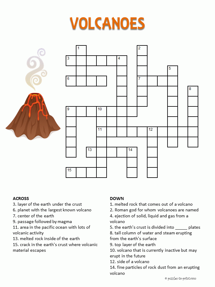 Free Printable Volcanoes Crossword Puzzles For Kids Crossword 