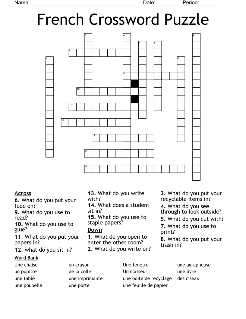 French Crossword Puzzle WordMint