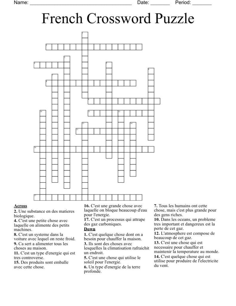 French Crossword Puzzle WordMint