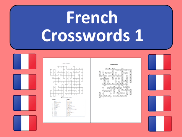 French Crossword Puzzles 1 Teaching Resources