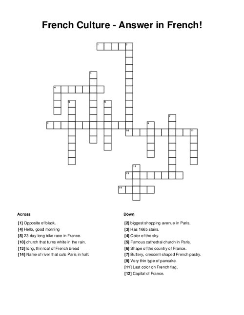 French Culture Answer In French Crossword Puzzle