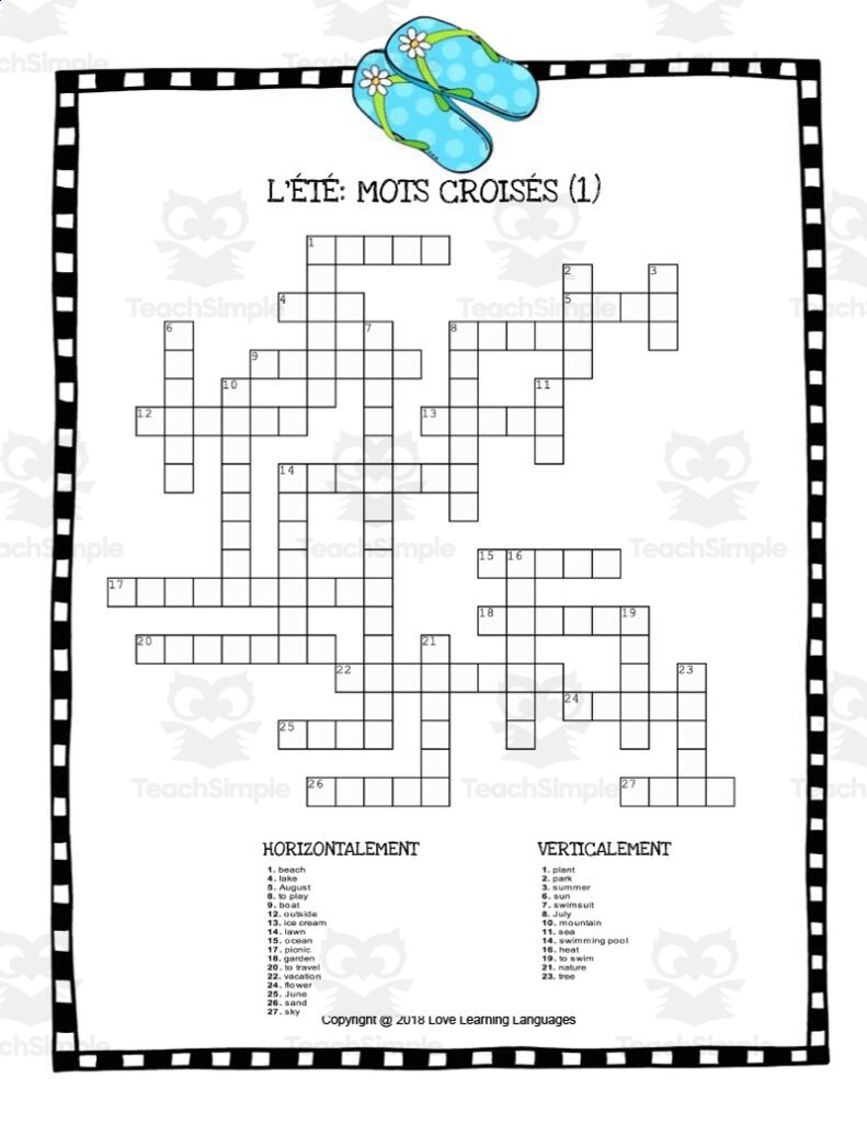 French Summer Themed Crossword Puzzles By Teach Simple