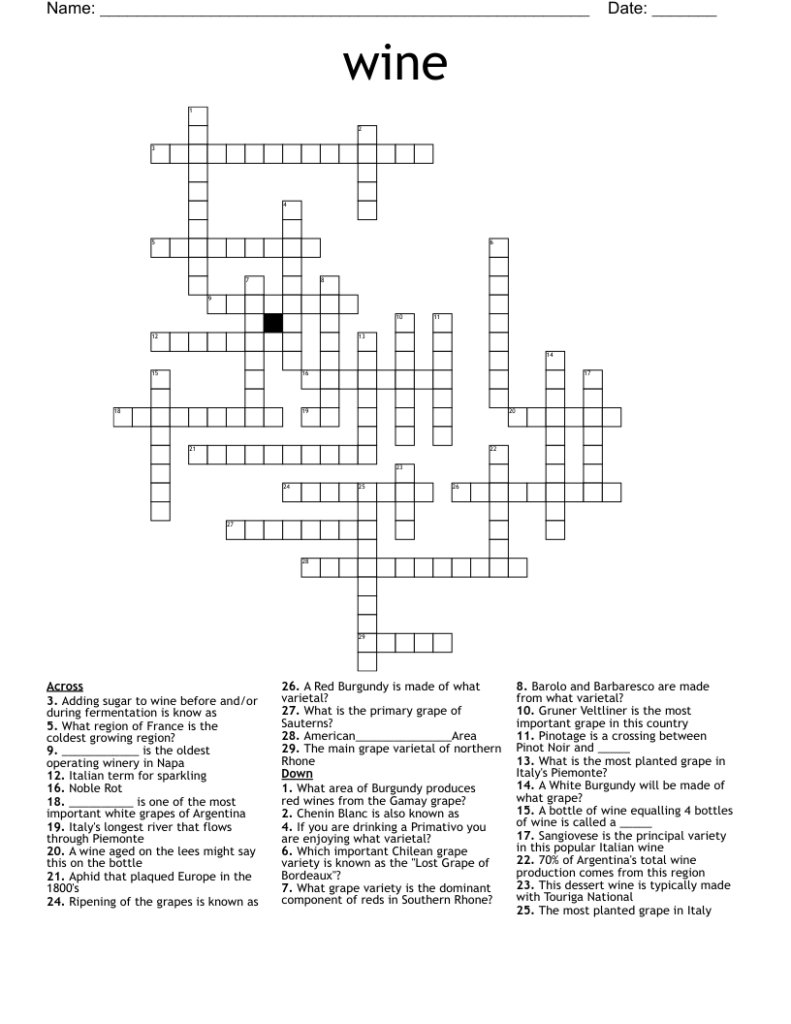 French Wine Term Crossword Tantingeborg