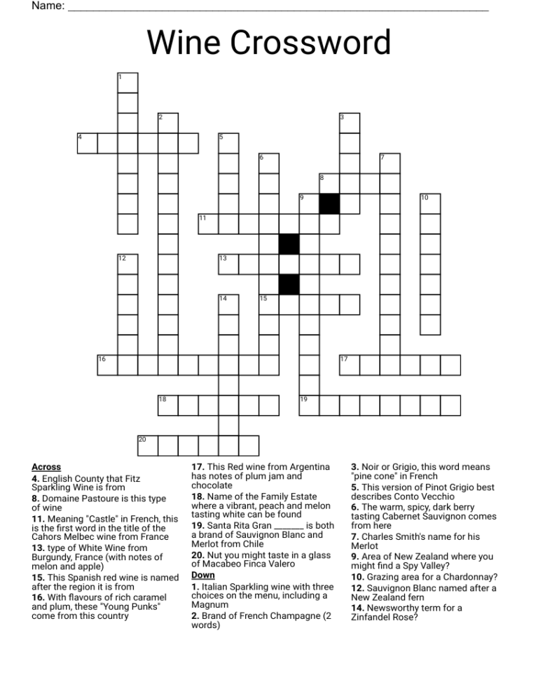 French Wine Term Crossword Tantingeborg