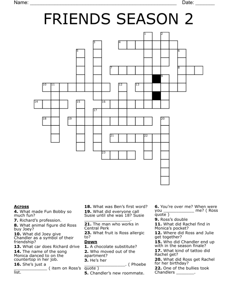 FRIENDS SEASON 2 Crossword WordMint