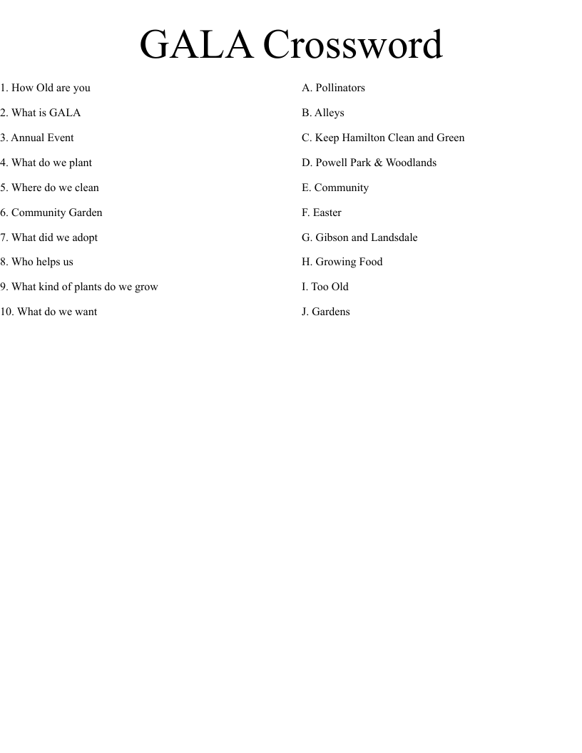 GALA Crossword Worksheet WordMint