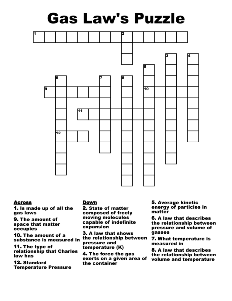 Gas Laws Crossword WordMint