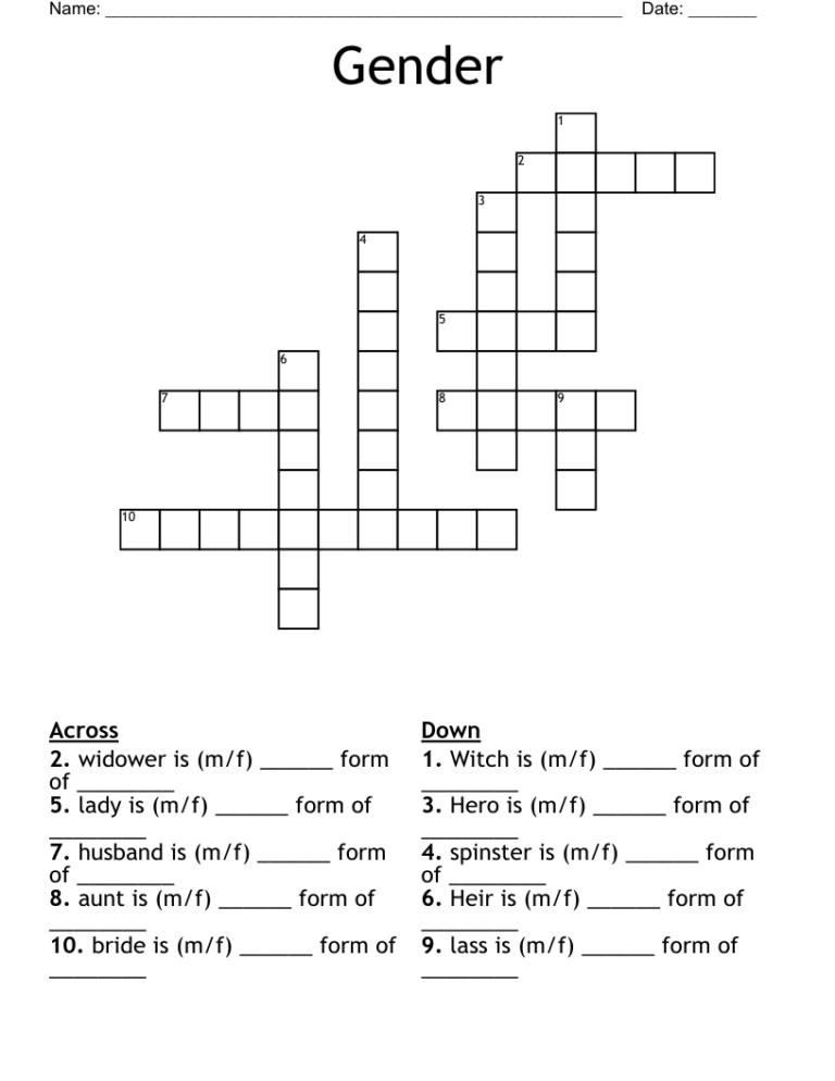 Gender Crossword WordMint