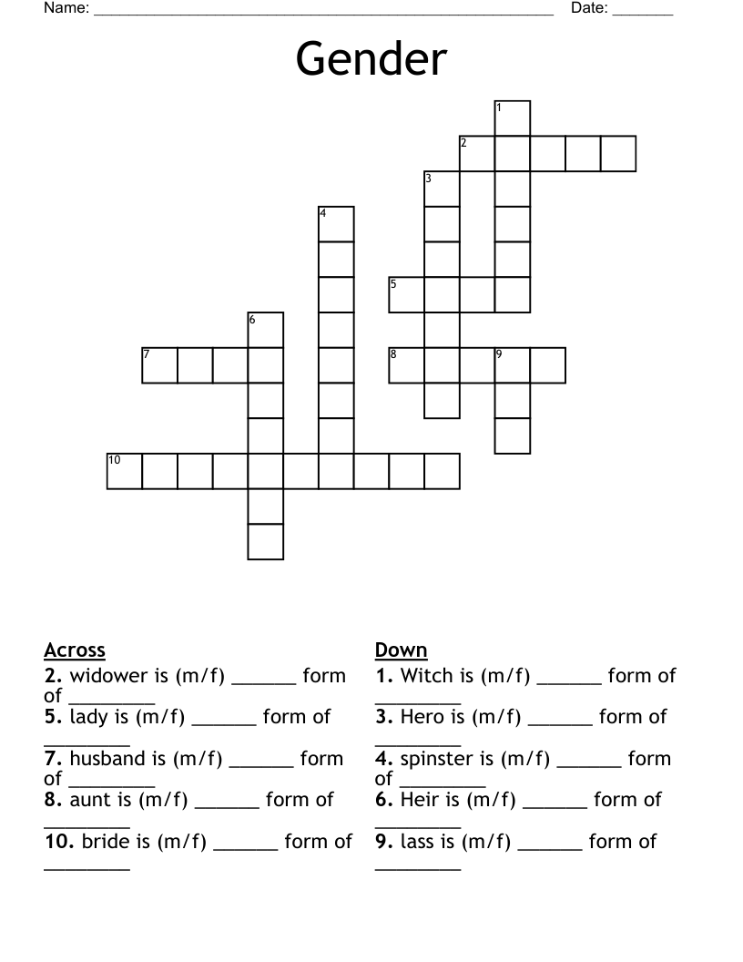 Gender Crossword WordMint