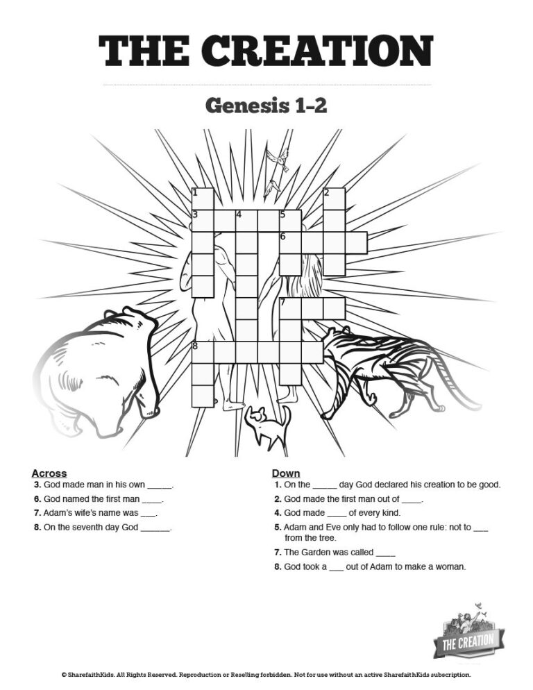 Genesis 1 2 The Creation Story Sunday School Crossword Puzzles Sunday 