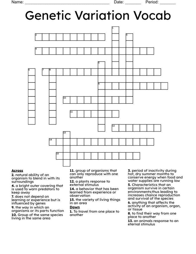 Genetic Variation Vocab Crossword WordMint