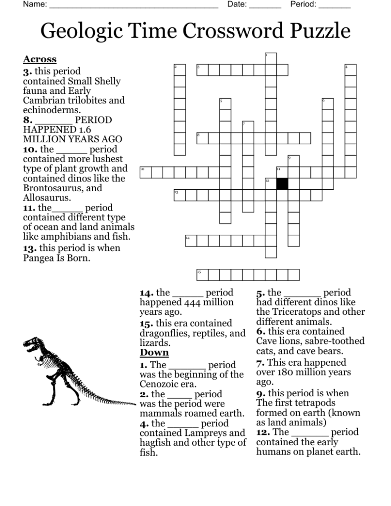 Geological Time Scale Crossword Puzzle Worksheet Activity 42 OFF