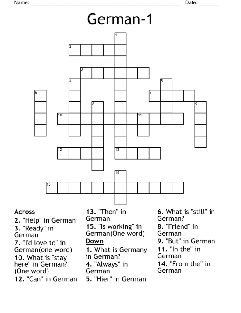 German 1 Crossword WordMint